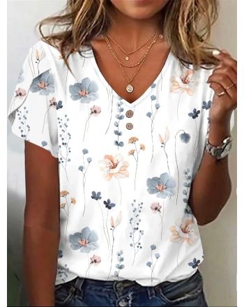 Floral Casual Petal Sleeve Jersey T-Shirt