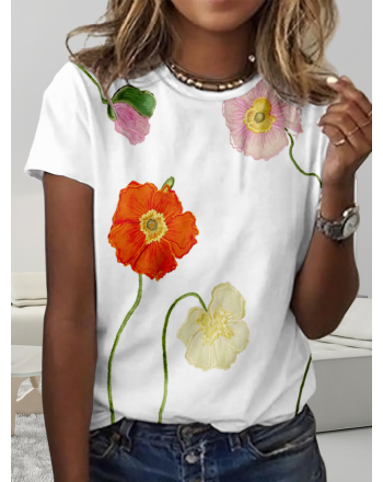 Regular Fit Simple Crew Neck Floral T-Shirt