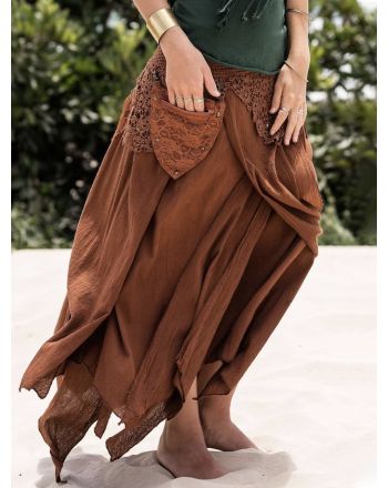 Casual Plain Loose Cotton Skirt With No Belt