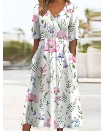 Knitted Floral V Neck Casual Jumpsuit With No Belt