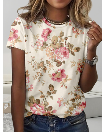 Simple Crew Neck Regular Fit Floral T-Shirt