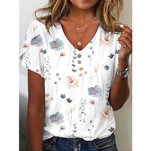 Floral Casual Petal Sleeve Jersey T-Shirt