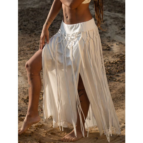 Cotton Loose Woven Tassel Boho Skirt