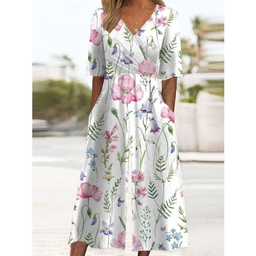 Knitted Floral V Neck Casual Jumpsuit With No Belt