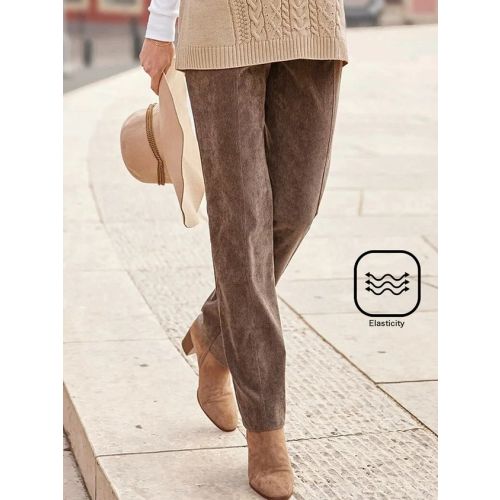 Plus size Casual Plain Suede Pants